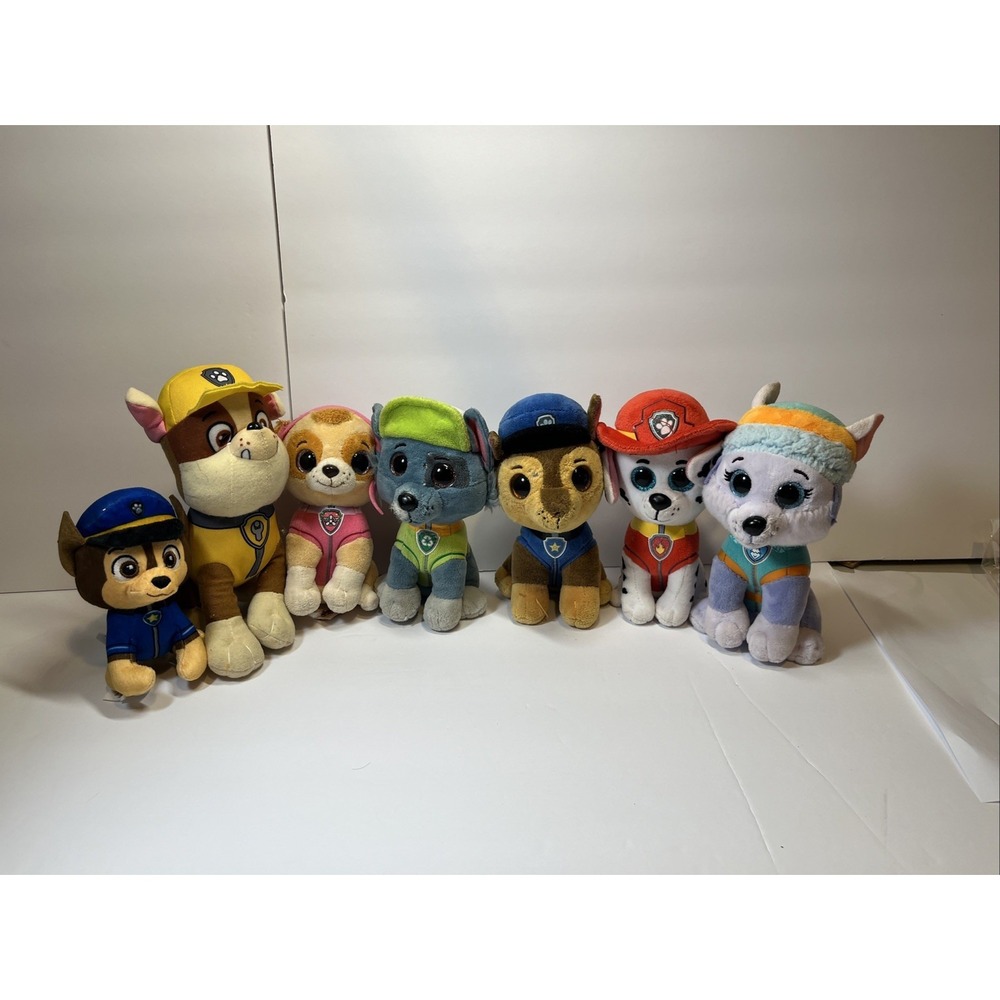 Paw Patrol Lot Of 7.  5 Ty  6" Plush Stuffed. Plus 2 Unknown Name Brand.